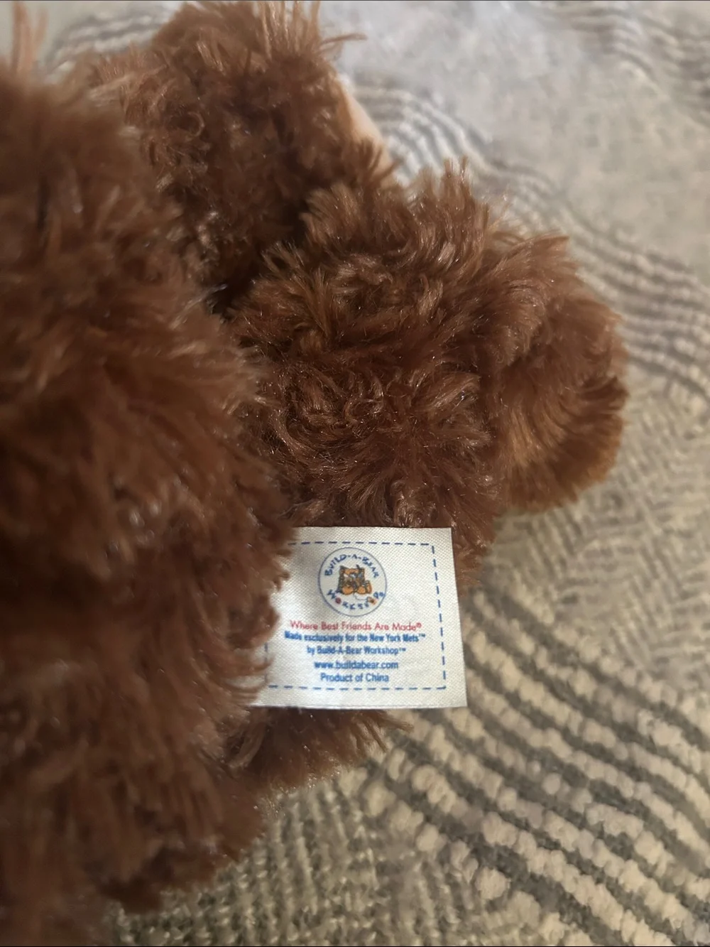 Build-A-Bear Brown Plush Bear with White Pinstripe Mets Jersey and Blue Cap